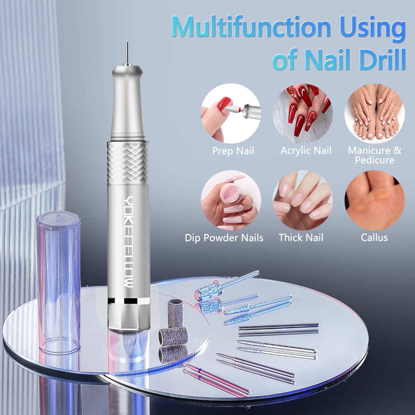 40000 RPM Professional Nail Drill, Stand Base Portable Electric Nail File Efile Drill for Acrylic Gel Nails Silver