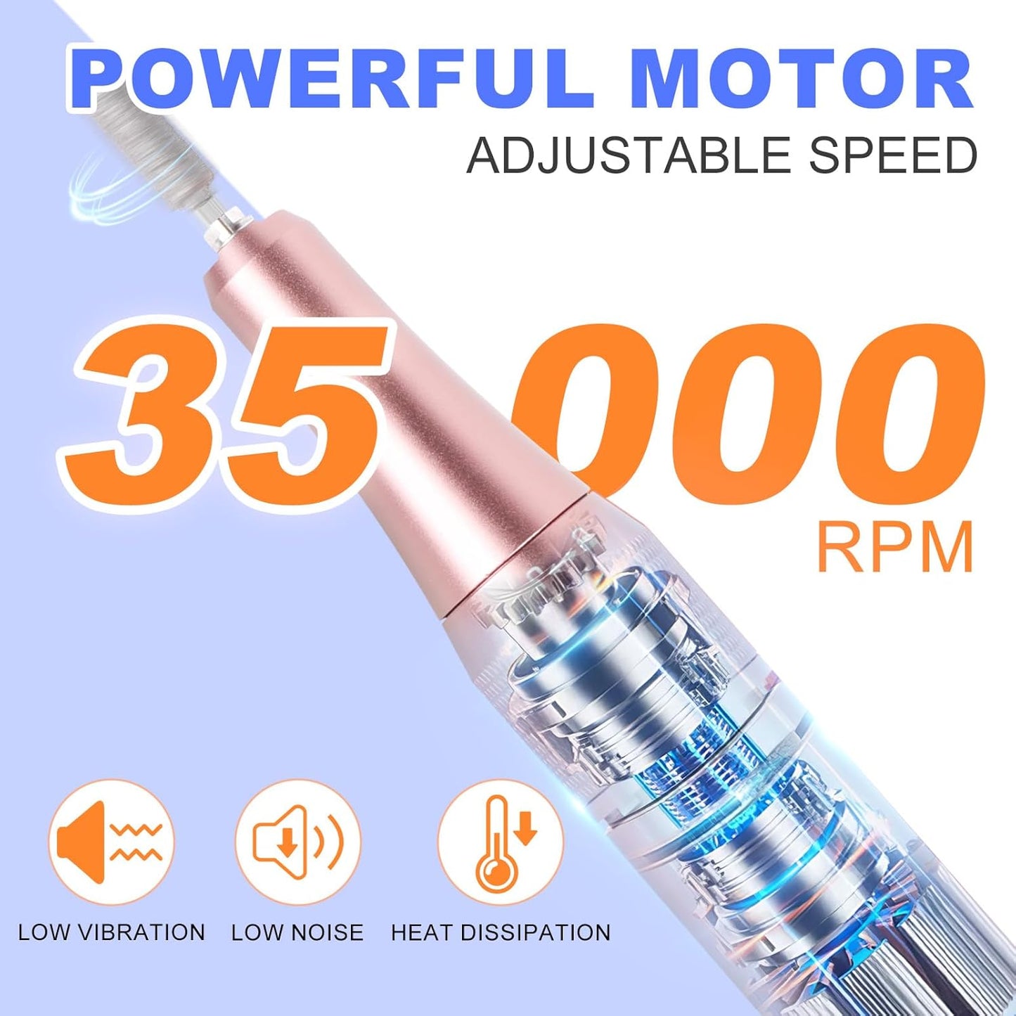 MEKK Nail Drill Kit,35000RPM Electric Nail Drill Professional Electric Nail File with 12PCS Bits,Anti-Shaking Cordless E Filer for Nails,Home & Salon(Orange Blue)