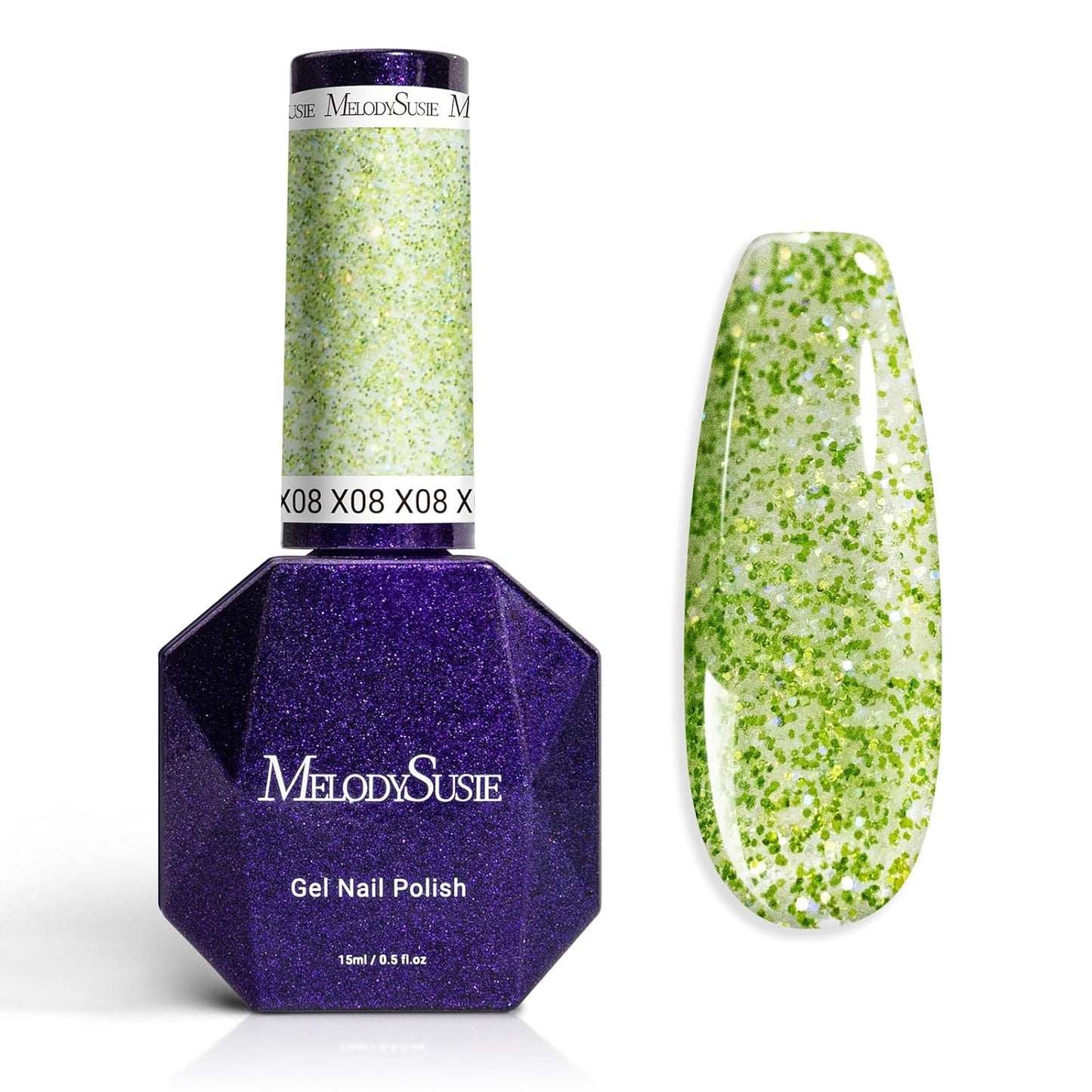 MelodySusie Galaliver Glitter Gel Nail Polish, 15ML Sparkly Shimmer Gel Polish Soak Off UV LED Cured Long Lasting Gift for Women DIY Nail Design Nail Art Manicure Elf Green X08