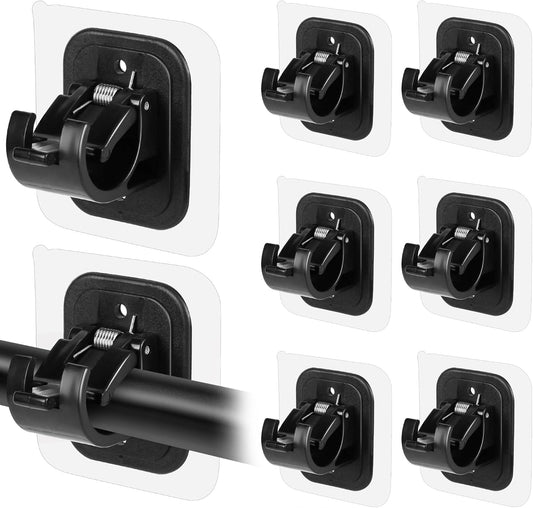 8PCS No Drill Curtain Rod Brackets No Drilling Self Adhesive Curtain Rod Holder Hooks Nail Free Curtain Rod Hooks Curtain Hangers for Bathroom Kitchen Home Bathroom and Hotel (Black)