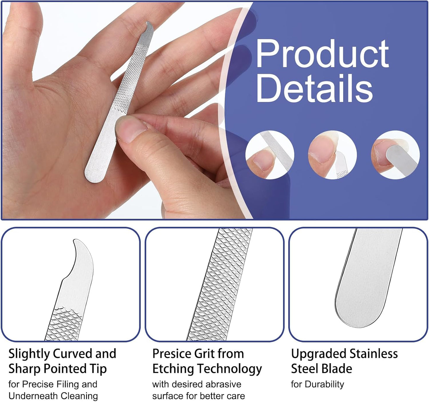 12 Pcs Metal Nail Files, Fingernail Files 3.6’’ Stainless Steel Thin Durable Nail File with Curved Sharp Pointed Tip Fingernail File