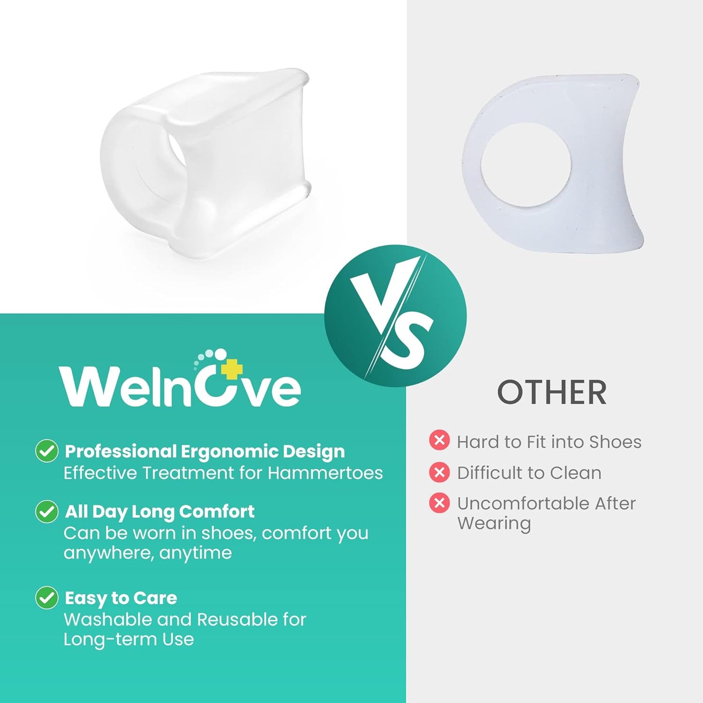 Welnove Hammertoe Corrector - Toe Straightener to Curled Toes, Broken toe, Bunion Corrector for Women and Men, Large*3 Pairs