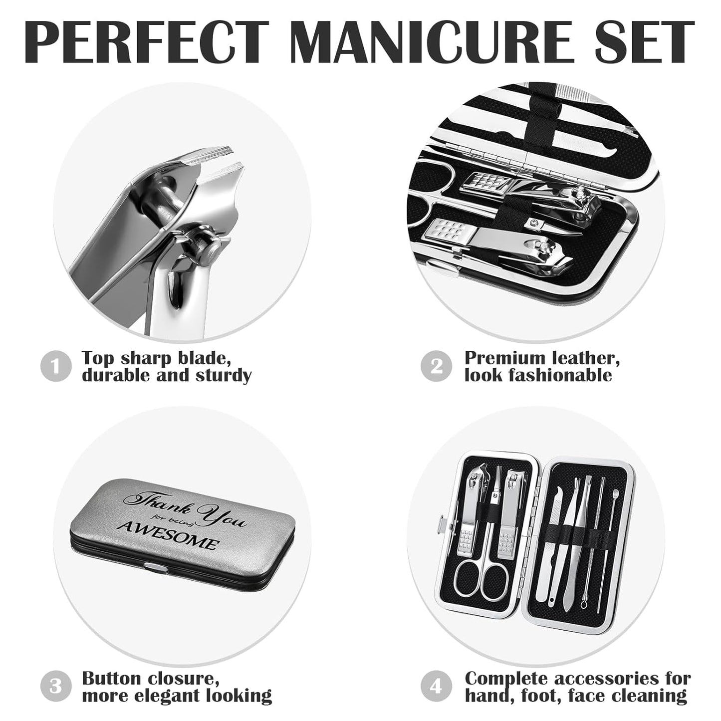 Therwen 24 Sets Manicure Set Nail Clippers 8 in 1 Stainless Steel Grooming Nail Kit Thank You Appreciation Gift Professional Pedicure Tool for Men Women Personal Care(Silver)