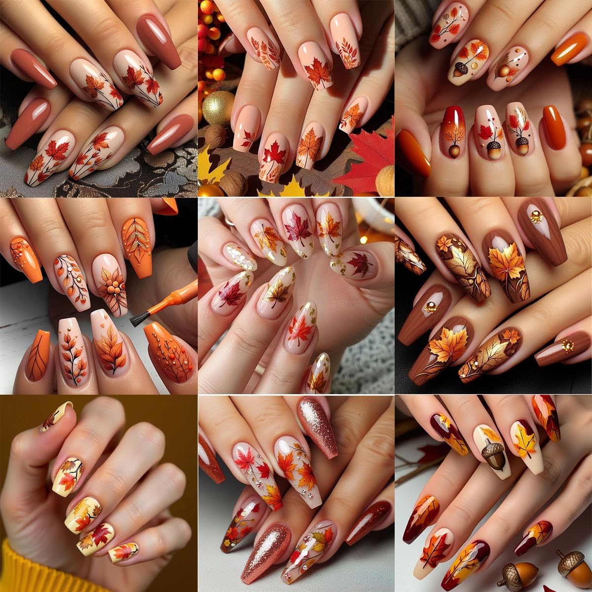 Fall Nail Art Stickers 8 Pcs 3D Self-Adhesive Thanksgiving Nail Decals Maple Leaves Pine Cone Deer Nails Designs Autumn Nails Decorations for Women DIY Manicure Art Supplies
