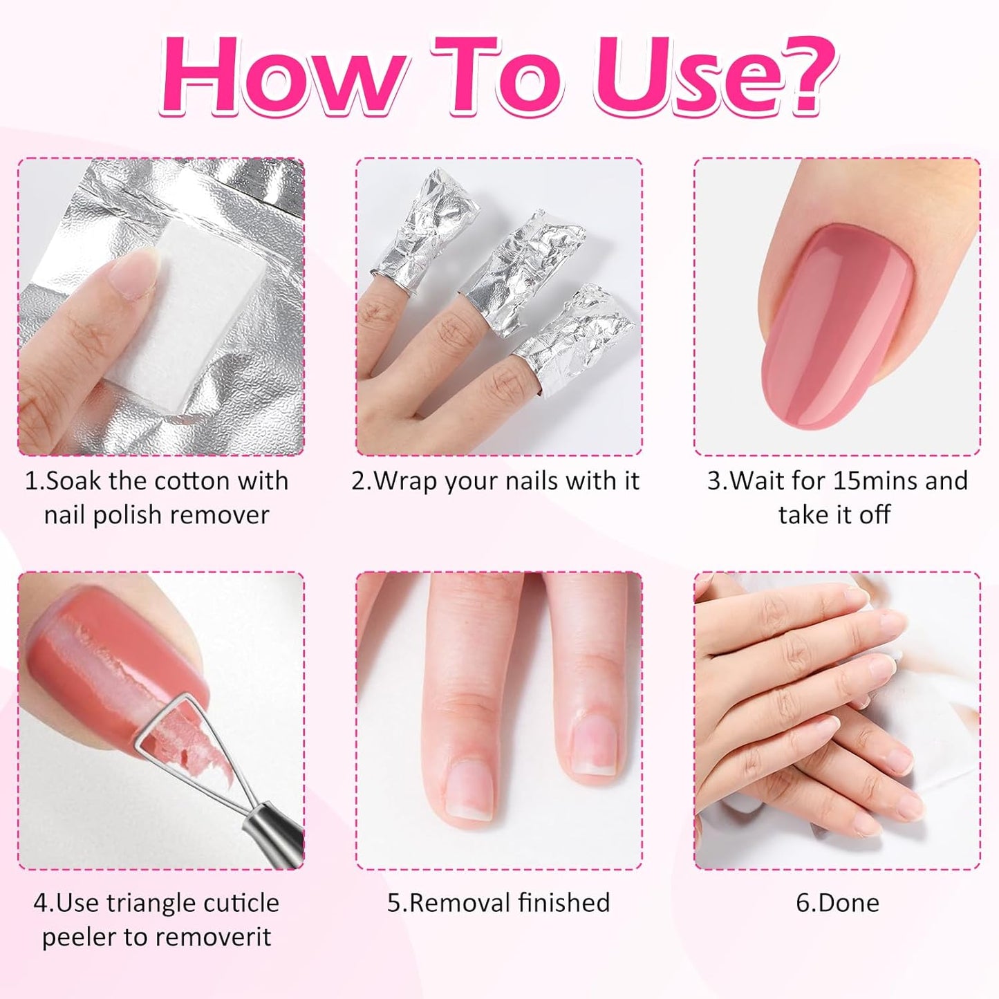 100Pcs Nail Polish Remover, Nail Foil Wraps for Soak Off Gel Polish Remover with 1.18 Inch Large Pre-attached Lint Free Cotton Pads For Acrylic/UV/Gel Nails PolishRemoving
