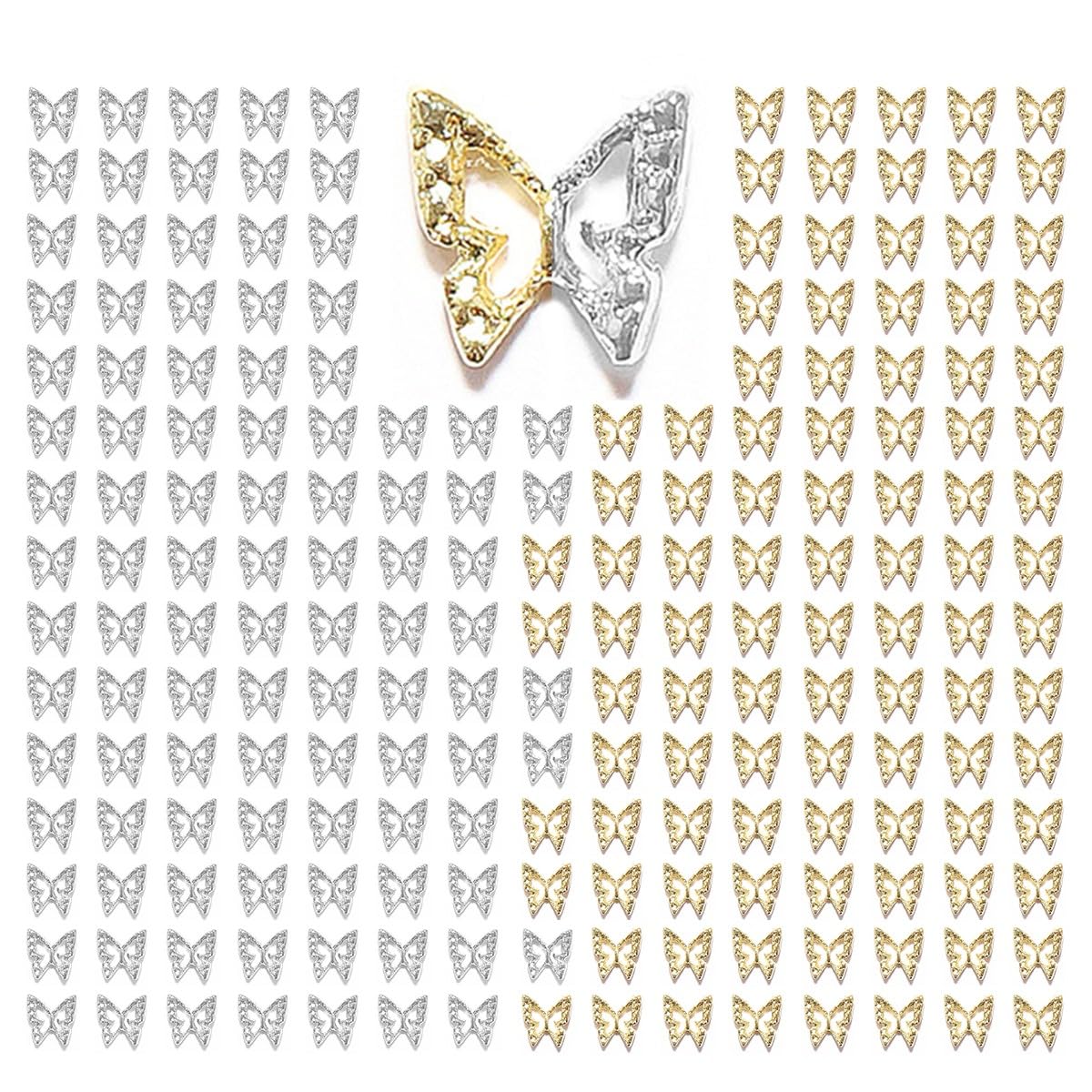 180pcs 3D Butterfly Nail Charms - Golden & Silver Butterflies, Alloy Studs for Acrylic Nails, DIY Crafts