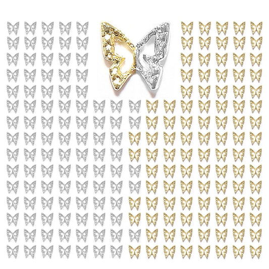 180pcs 3D Butterfly Nail Charms - Golden & Silver Butterflies, Alloy Studs for Acrylic Nails, DIY Crafts