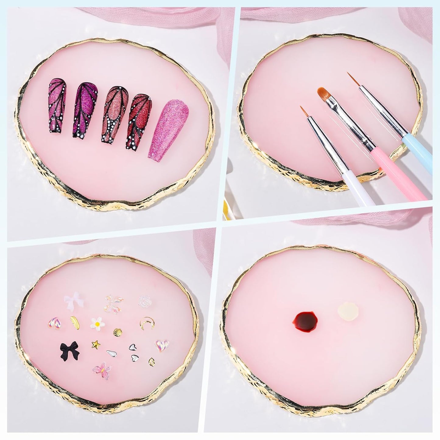 FANDAMEI Nail Art Brushes, 6PCS Nail Brushes for Nail Art, 1PCS Resin Nail Art Palette, 1PCS Nail Clean Up Brushes, 5PCS Dotting Pen Nail Design Tools Kit, Nail Polish Mixing Palette Nail Art Tools