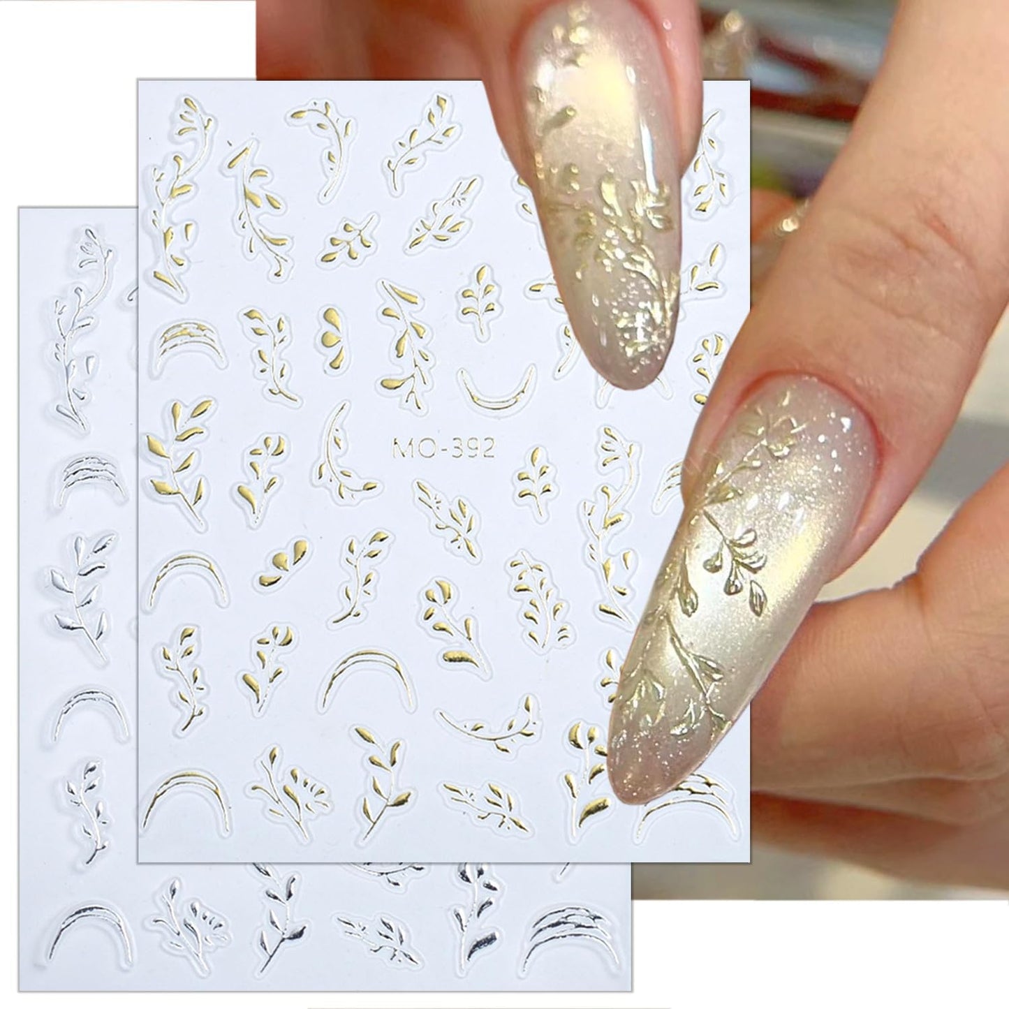 Fall Leaf Nail Decals 2 Sheets Embossed Leaves Stickers Gold Silver Leaf Nail Art Supplies Thanksgiving Decoration for Women Girls