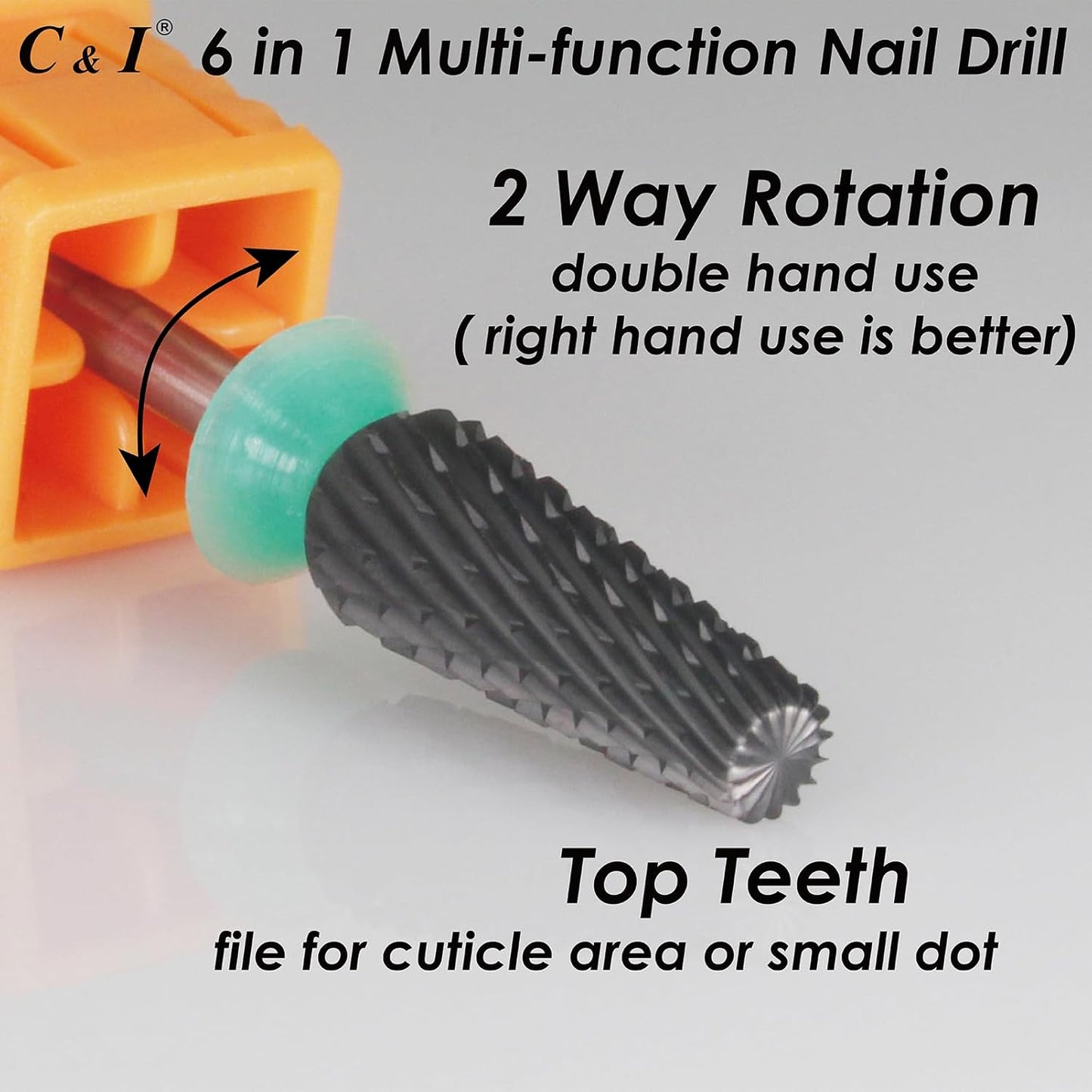 C & I Nail Drill Bit 6 in 1 Multi-function Rounded End E-file, Diamond Coat, CNC Overall Cut Nail Tools for Nail Techs Quick Remove Acrylic Nail Gels & Nail Art (Special Coat, Coarse -C)