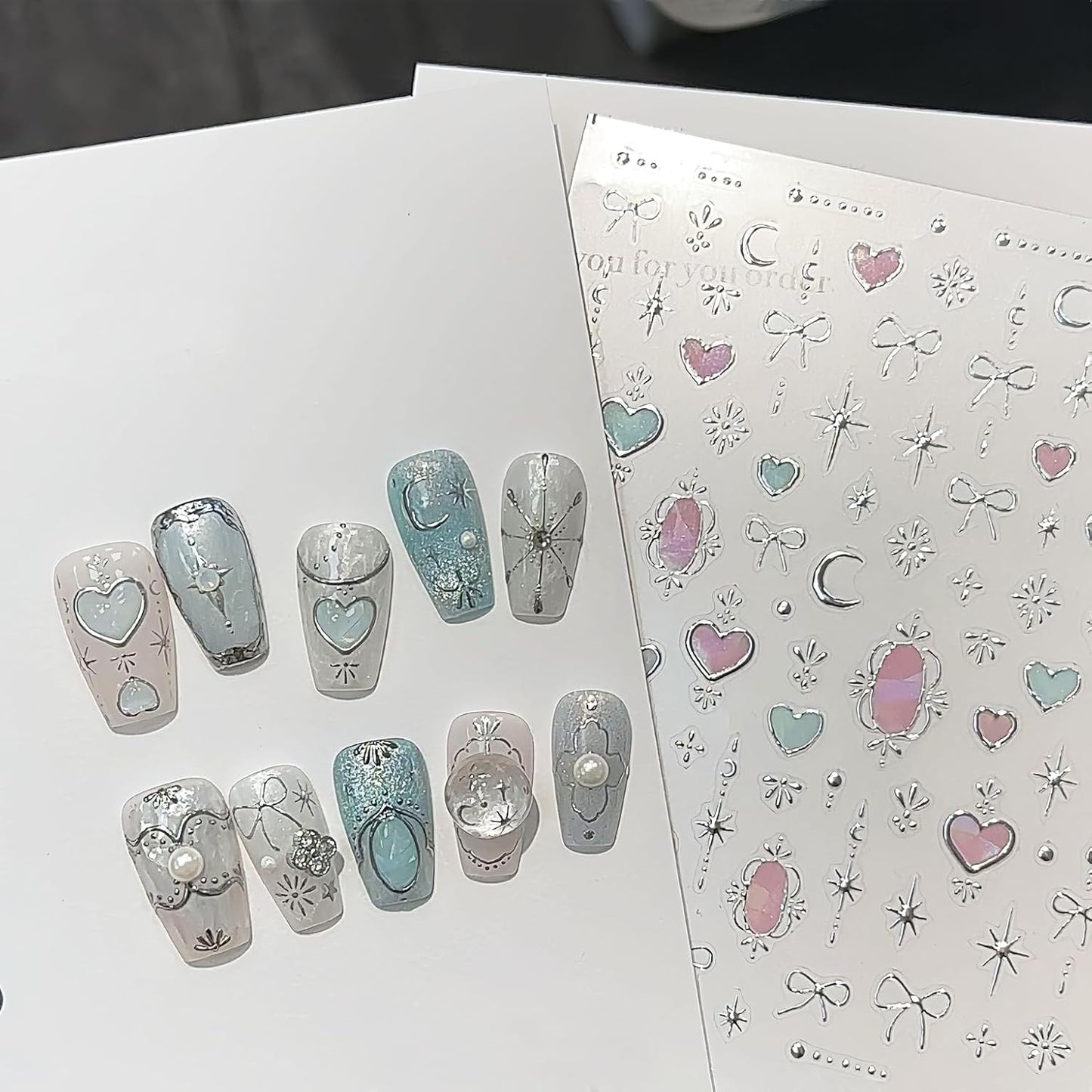 Flower Nail Stickers for Nail Art Decals Charms,5D Embossed Floral Butterfly and Heart Gem, Self-Adhesive 5 Styles Craft Nail Supplies 2 Sheets with Tweezers Kit for Women Decoration