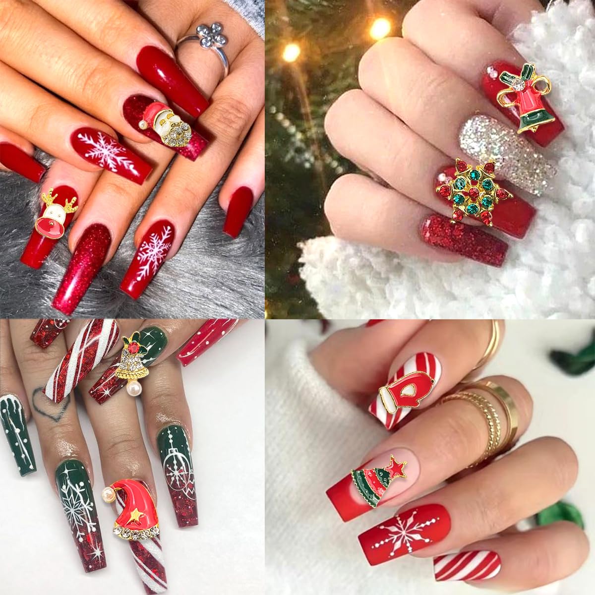 12 Pcs Colorful Christmas Nail Charms Glitter 3D Alloy Snowman Snowflake Reindeer Bell Nail Art Charms Metal Diamonds Nail Rhinestones Crystals Nail Gems Winter Xmas Gift Nail Supplies for Women DIY
