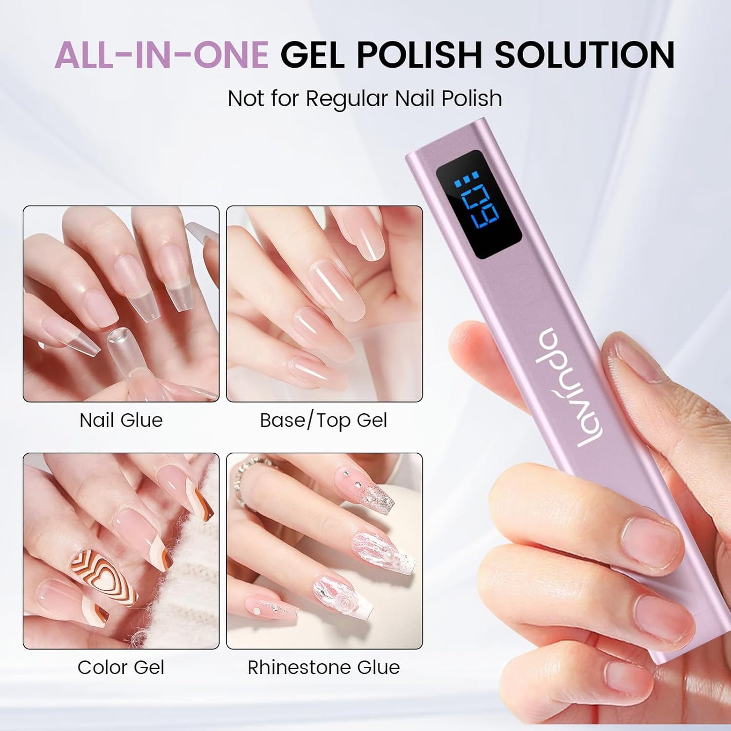 Lavinda Handheld UV Light for Gel Nails with Stand, Mini Nail Lamp with LCD Display, Portable Cordless Rechargeable UV Led Nail Lamp Nail Dryer for Fast Curing Gel Polish for Home DIY Manicure