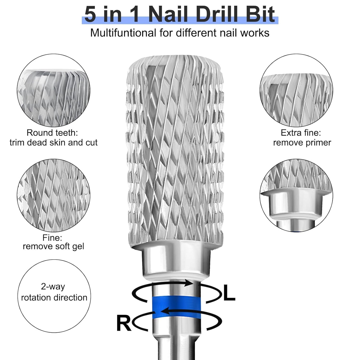 Super Long Nail Drill Bits Cylindrical, 3/32'' Carbide Tungsten Bits, Suitable for Manicure Pedicure Cuticle Gel Polishing, Remove Dip Powder, Professional Advanced Bits, (Silver, Medium Grit)