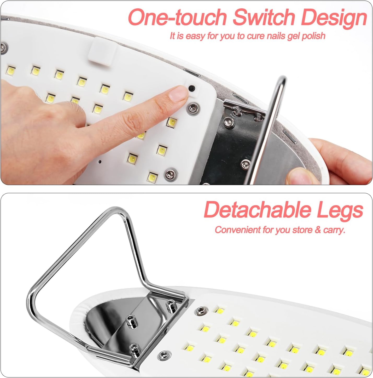2 in 1 Nail Arm Rest UV LED Lamp, Soft Manicure Hand Rest Pillow, 48W Light for Curing Gel Polish, 24PCS LED Beads Dryer for Salon Home DIY (White)