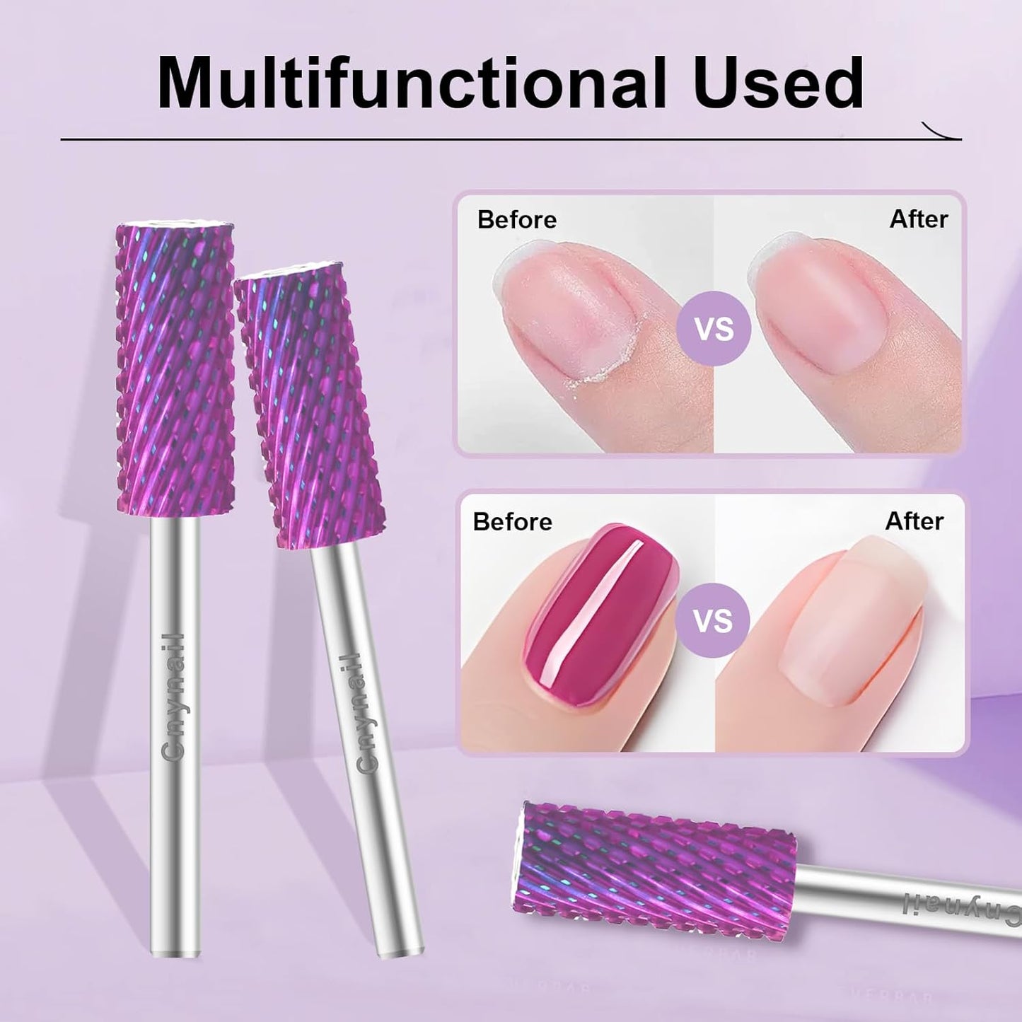 3/32" Small 5.35MM Barrel Bit Tungsten Carbide Nail Drill Bit Safety Bit for Gel & Acrylic Removal, 2- Way Rotating Efile Tip, Salon Electric File Accessory (C Girt, Purple)