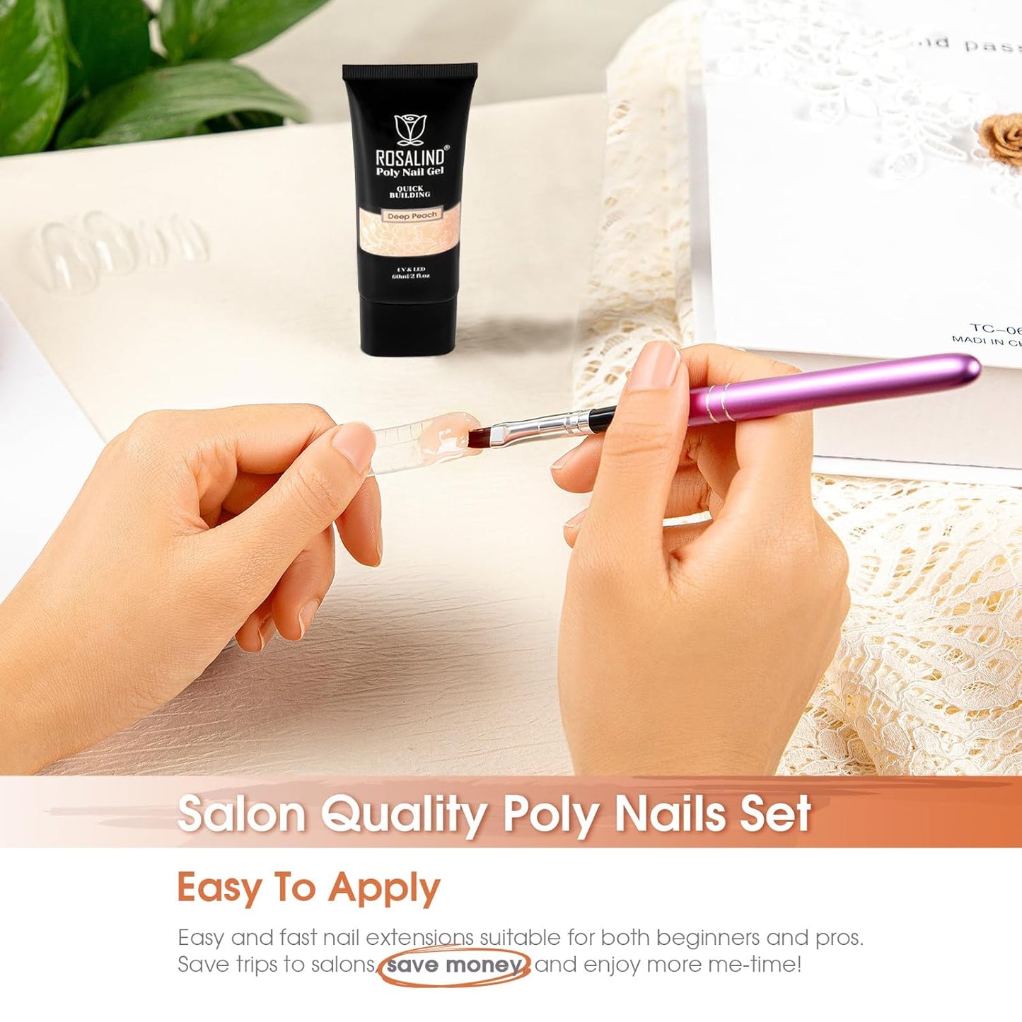 ROSALIND Nude Poly Extension Gel, 60ml Nude Poly Nail Gel for Nail Art Decoration, Hot Builder Color Nail Thickening Extension Easy to DIY Use at Home Need UV Lamp