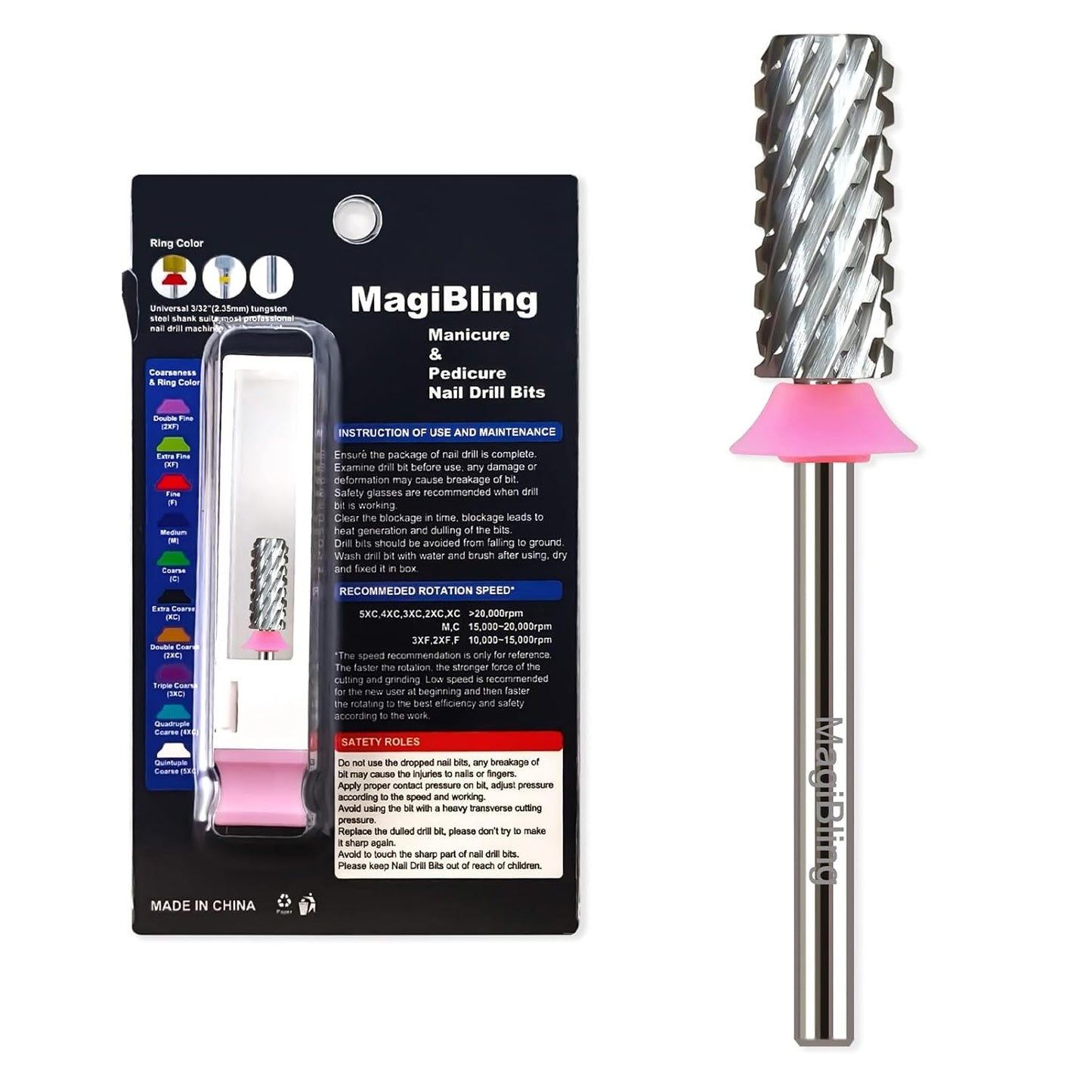 Professional Small Barrel Nail Drill Bits Flat Top, 3/32'' Safety Tungsten Carbide Bits, Two-Way Rotation, Soft and Hard Gel Removal Polishing, Tech and Beginner Bits, Triple Coarse.