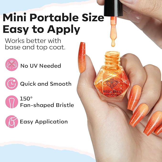 modelones Color Changing Nail Polish Set, 6 Colors Winter Pink Blue Purple Orange Neon Mood Temperature Change Ombre Quick Dry Mini Manicure Kit DIY Nail Art Salon Gifts For Women Girls