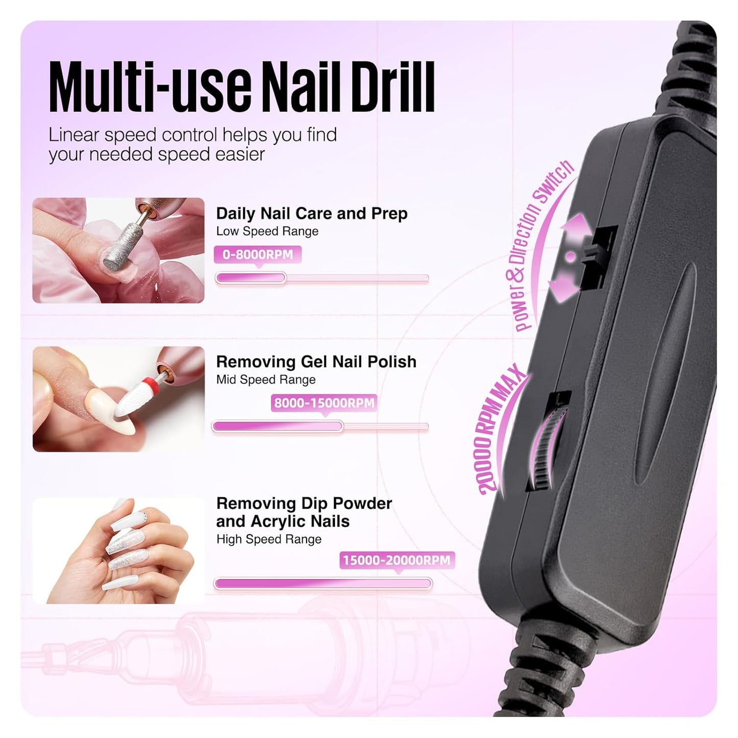MEFA 16 PCS Kit Electric Nail Drill with Bits & Dust Brush, 20000RPM Portable Professional Electric Nail File, Manicure Pedicure Nail Set Efile Nail Drill for Home Salon