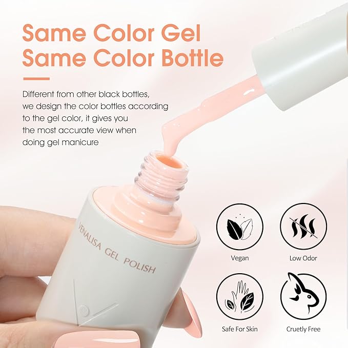 VENALISA 10 ML White Gel Nail Polish Set with DIY Nail tips Kit, 5Pcs White Blue Baby Pink Red Glittle Pastel Gel Polish Color High Gloss Soak Off U V Nail Manicure Salon DIY