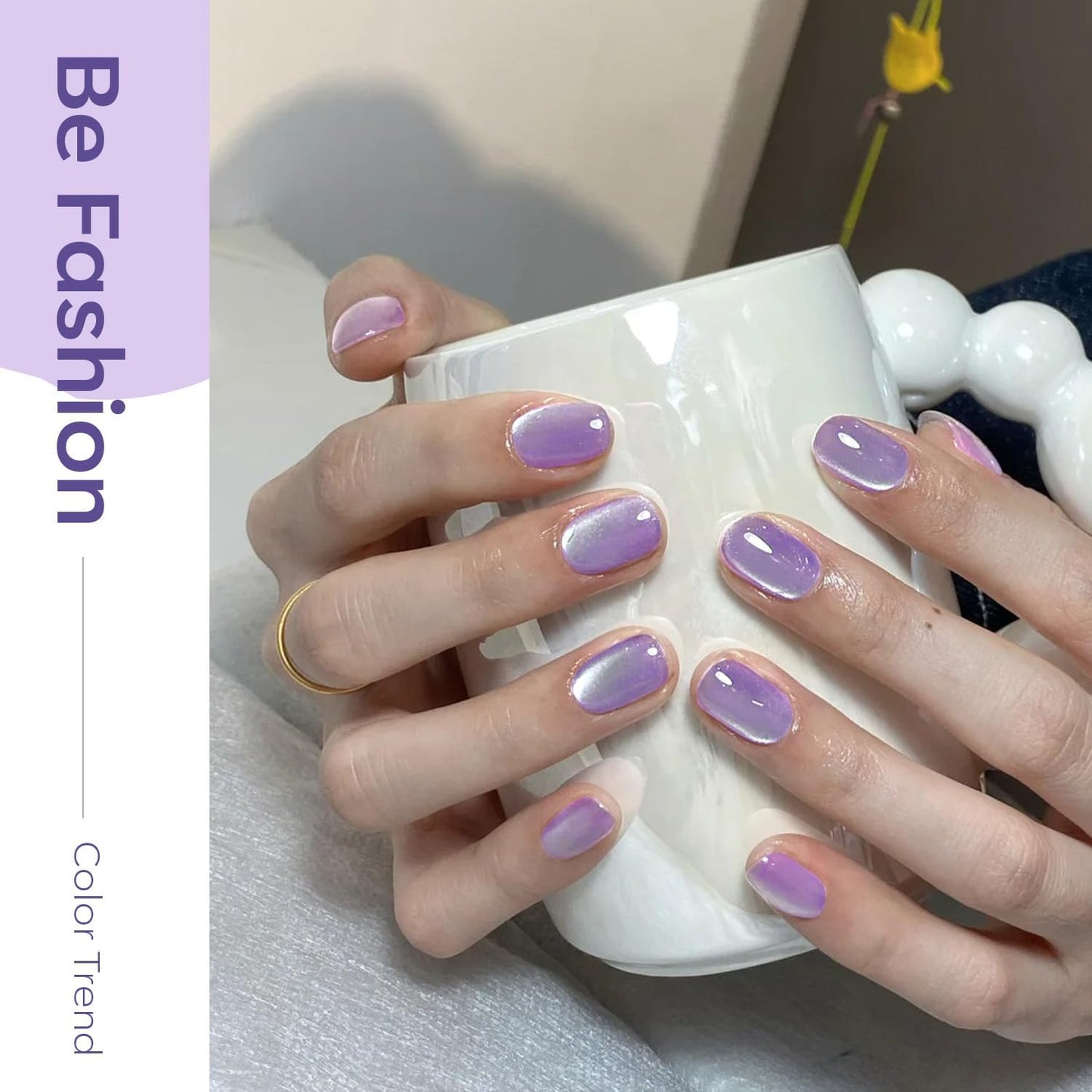 modelones Cat Eye Gel Nail Polish,Glitter Purple Gel Polish with Magnet Magentic Cateye Gel Polish Soak Off Led Reflective Gel Top Coat Manicure Salon DIY Gifts