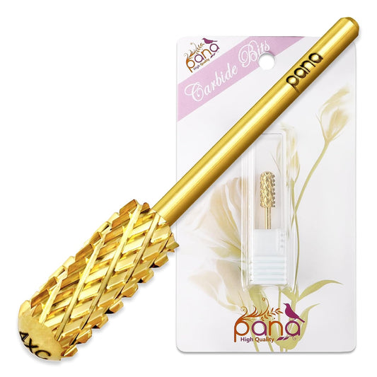 PANA 3/32" Small Smooth Round Top Safety Carbide Nail Drill Bit for Gel Polish & Acrylic Removal Nail Salon Manicure Pedicure Electric File Tools (Small Barrel - Gold, 4X Coarse)