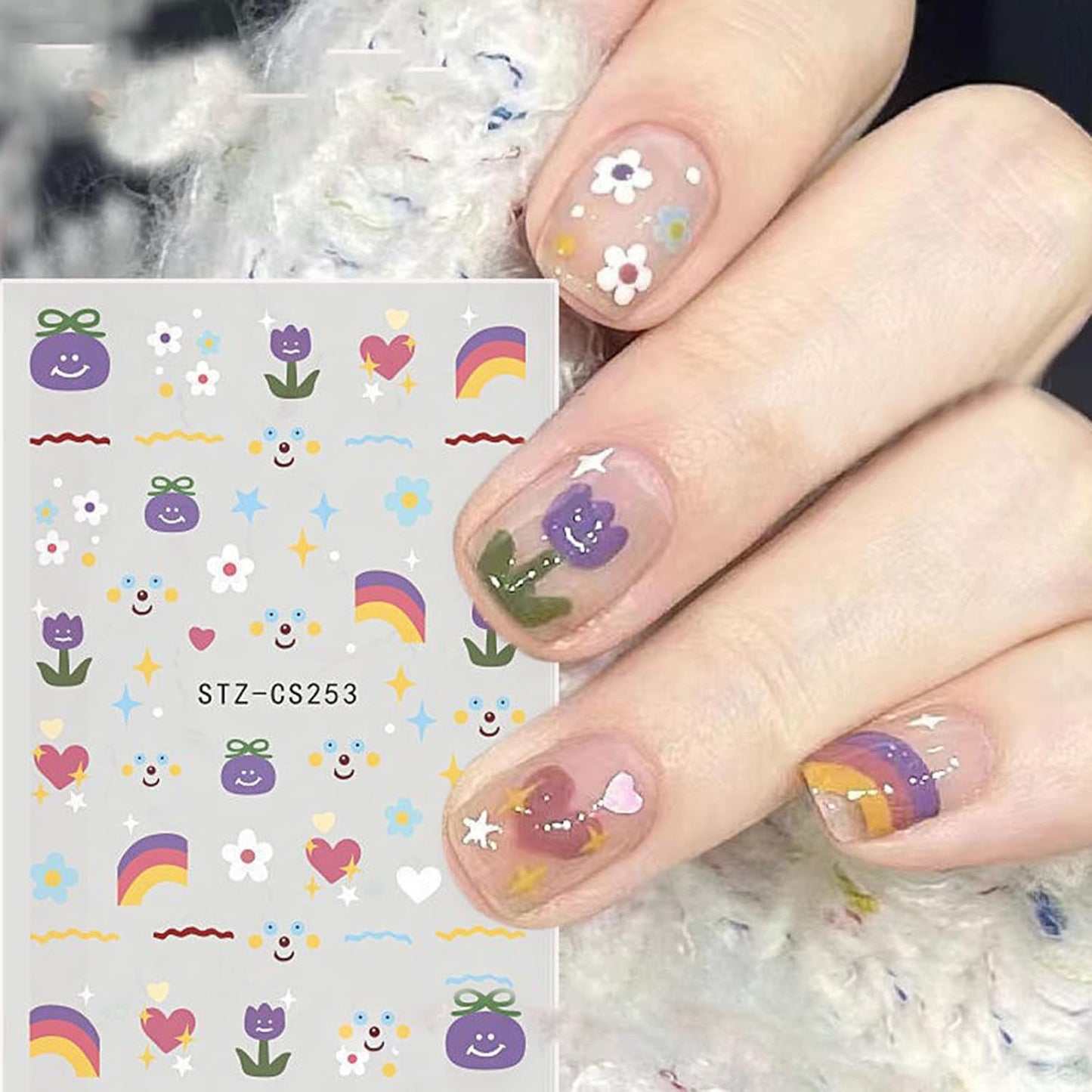 Flower Nail Art Stickers The Moon and The Stars Decals, Adhesive Nail Supplies Accessories 3D Flower Stickers for Women DIY Decoration (5 PS + one Clip)