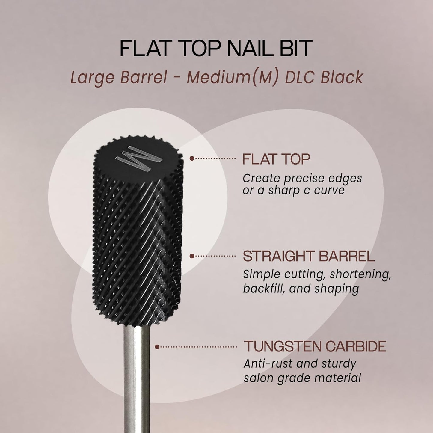 PANA Professional 3/32" Shank Size - Flat Top Large Barrel Carbide Bit - Nail Drill Bit for Dremel Machine (Silver, Gold, DLC Black) (Medium, DLC Black)