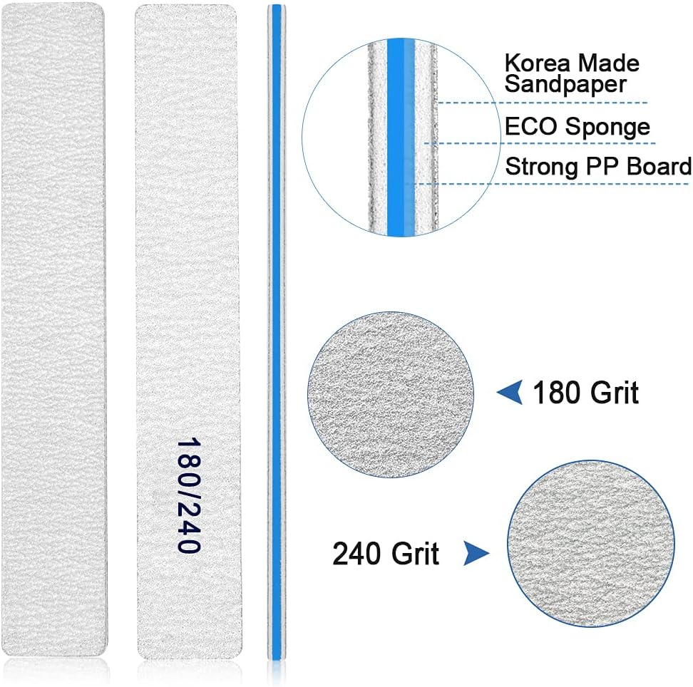 50pcs Nail Files 180/240 Grit - Professional Double Sided Emery Boards for Natural Nails