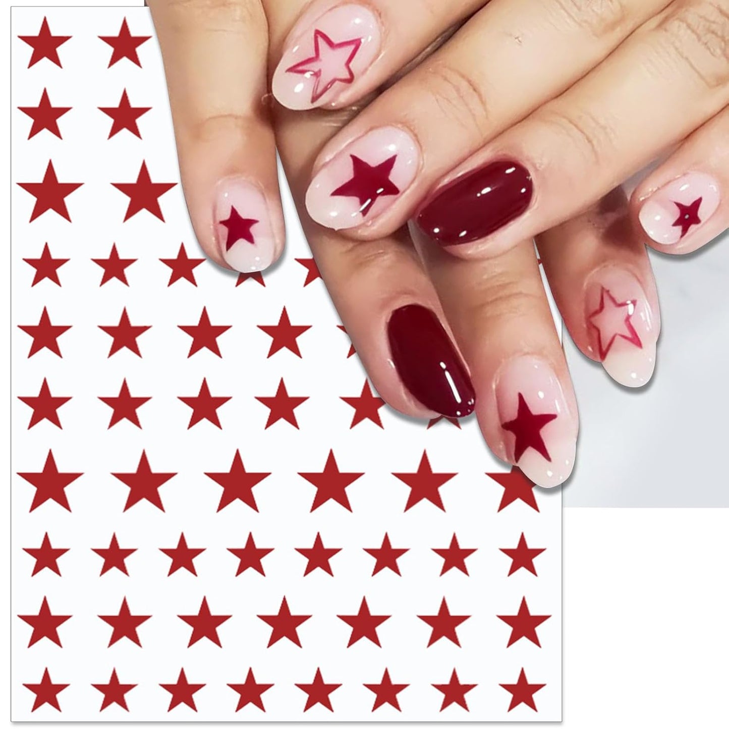 4th of July Nail Stickers, Laser Bright Red Blue White Star for Independence Day Patriotic Nail Decals, 3D Design Self-Adhesive USA Flag Glitter Star Nail Art (6 Sheets)