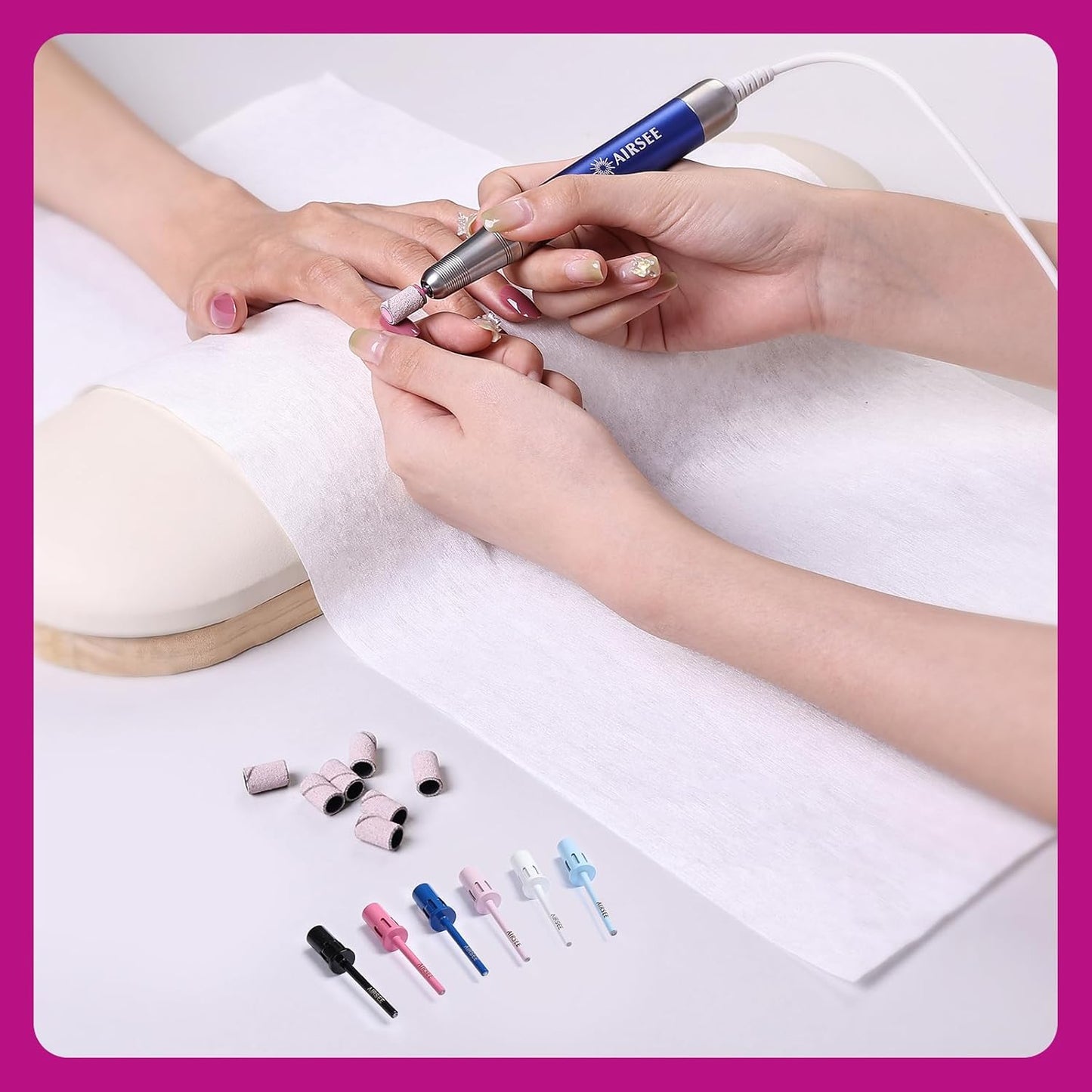 AIRSEE Nail Drill Mandrel Bit for Efile Sanding Bands, Stainless Steel Professional Electric File Head for Clean Cuticle Removing, Acrylic Tip Dead Skin Sander Remover Manicure Safety (Rose Pink)