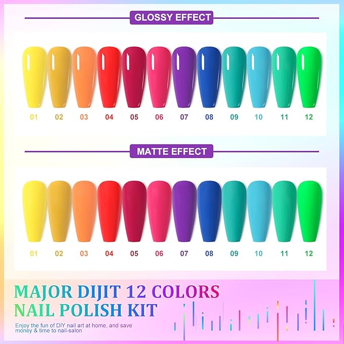 DouborQ 12 Color Nail Polish Set Neno Air Dry 12 Bright Colors 0.35oz Regular Nail Polish Kit Spring Summer Gift Set for Women