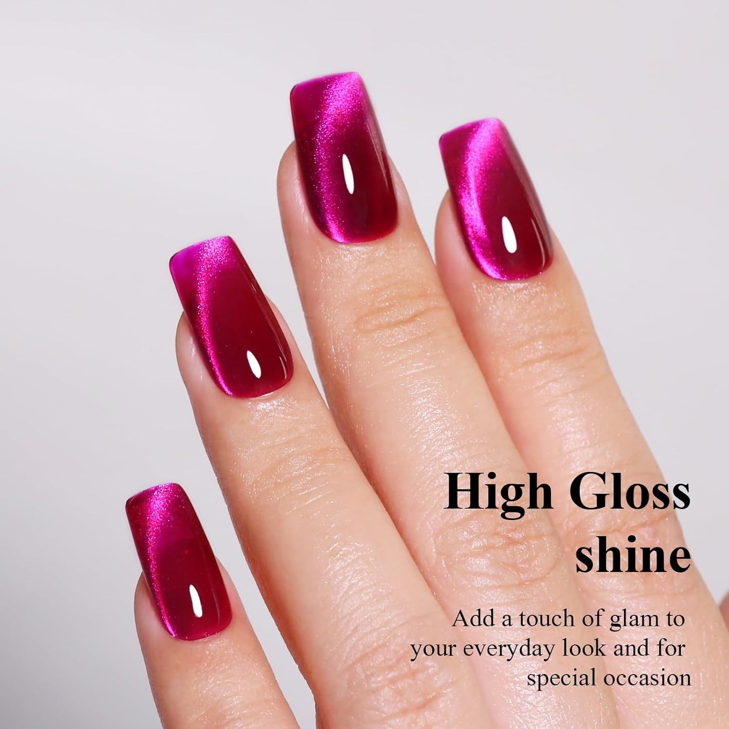 Imtiti Dark Pink Cat Eye Gel Nail Polish with Magnet, Holographic Glitter Shimmer Magnetic UV Gel Polish for Nail Art Soak off UV Led