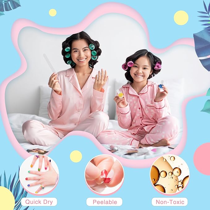 wakaniya Kids Nail Polish for Girls, Mini Nail Polish Set with Clear Non-Toxic Nail Polish Kit, Water-Based Peel-Off Quick Dry Low Odor Nail Polish Set Ages 3+