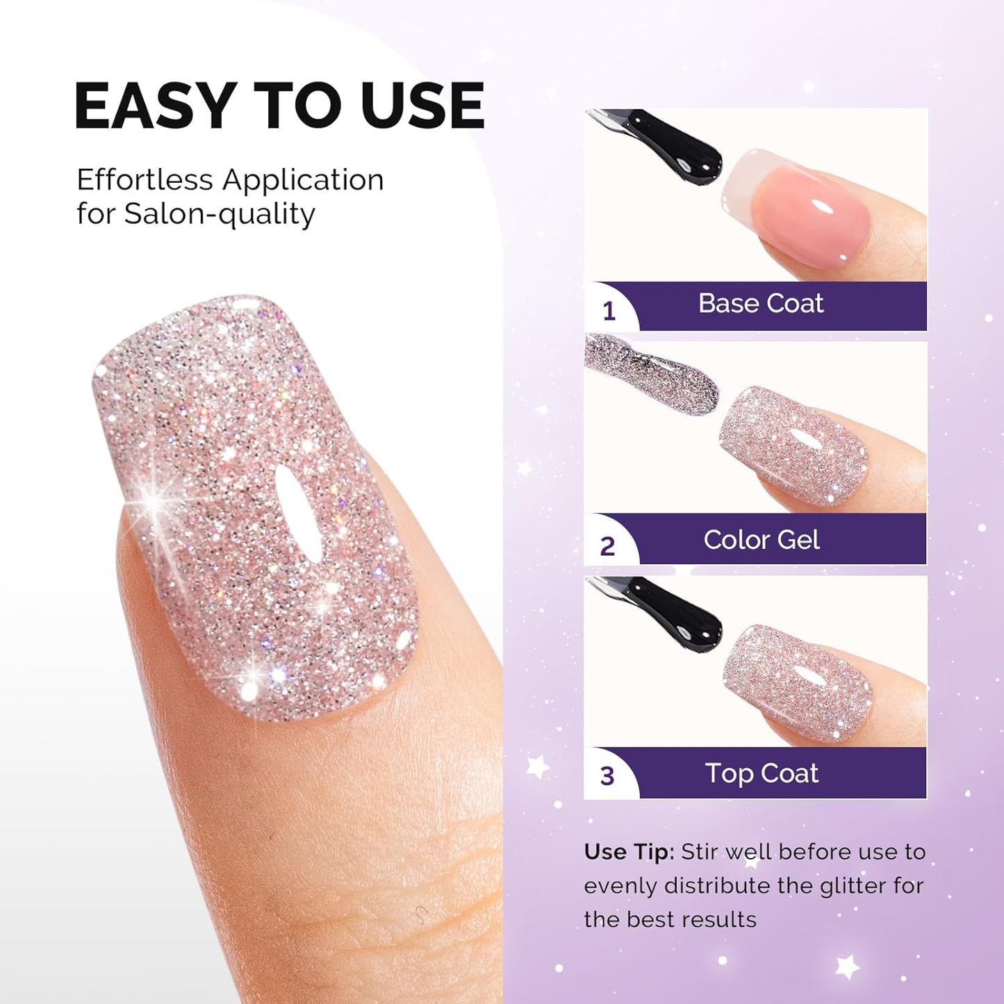 MelodySusie Galaliver Glitter Gel Nail Polish, 15ML Sparkly Shimmer Gel Polish Soak Off UV LED Cured Long Lasting Gift for Women DIY Nail Design Nail Art Manicure Bright Pink X04