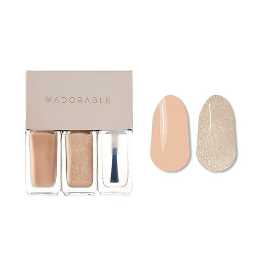 Breathable Halal Vegan Nail Polish – Water-Based 3pc Gift Set (Solid Beige + Glow Beige + Clear Top Coat) | Non-Toxic, Eco-Friendly, Cruelty-Free, 0.51 fl oz