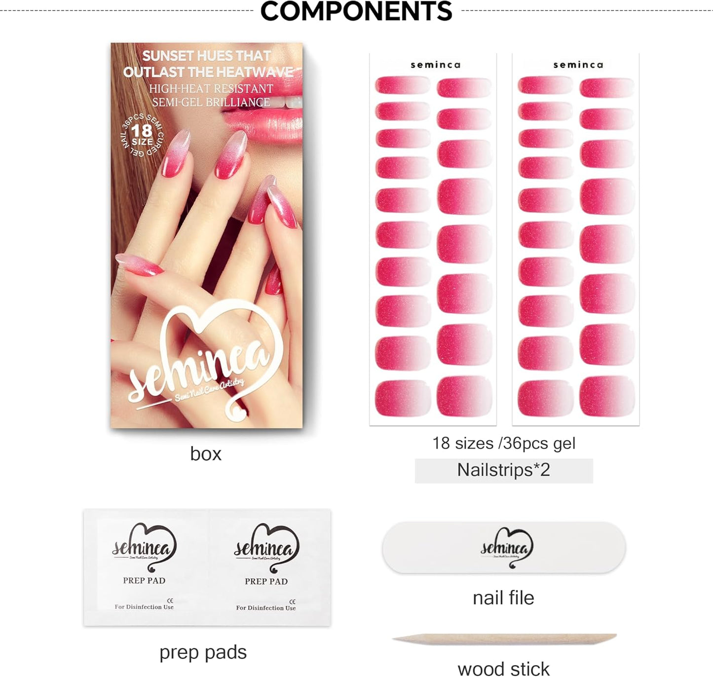 Semi Cured Gel Nail Strips-Salon Quality Work Nails Trendy Coffee Colors Long Lasting, Easy On & Off Gel Nail Wraps,Works with Any UV/LED Lamps(Rose Gradient)