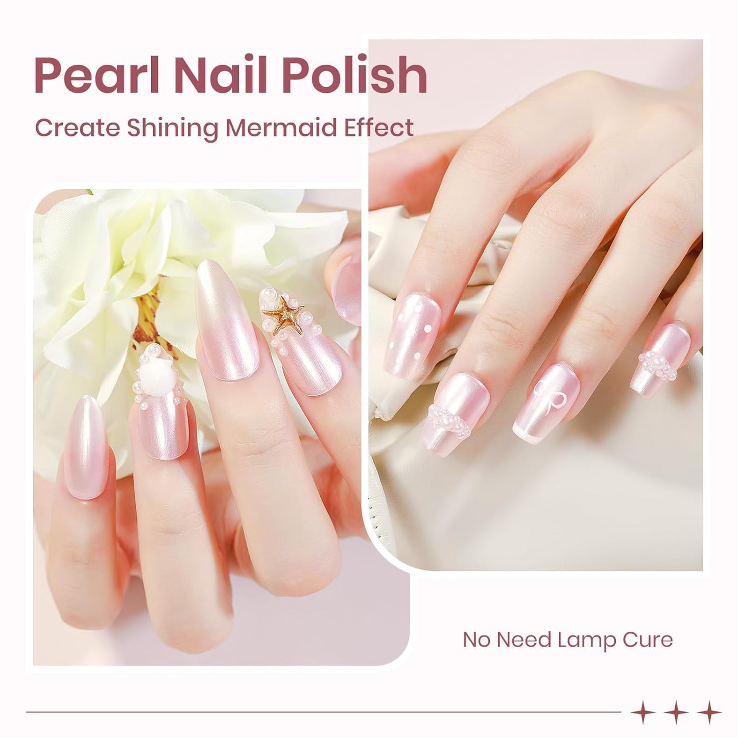Pink Pearl Nail Polish, Quick Dry Fast Shimmer Mermaid Air Dry Fast Nail Lacquer DIY Manicure for Women Girls