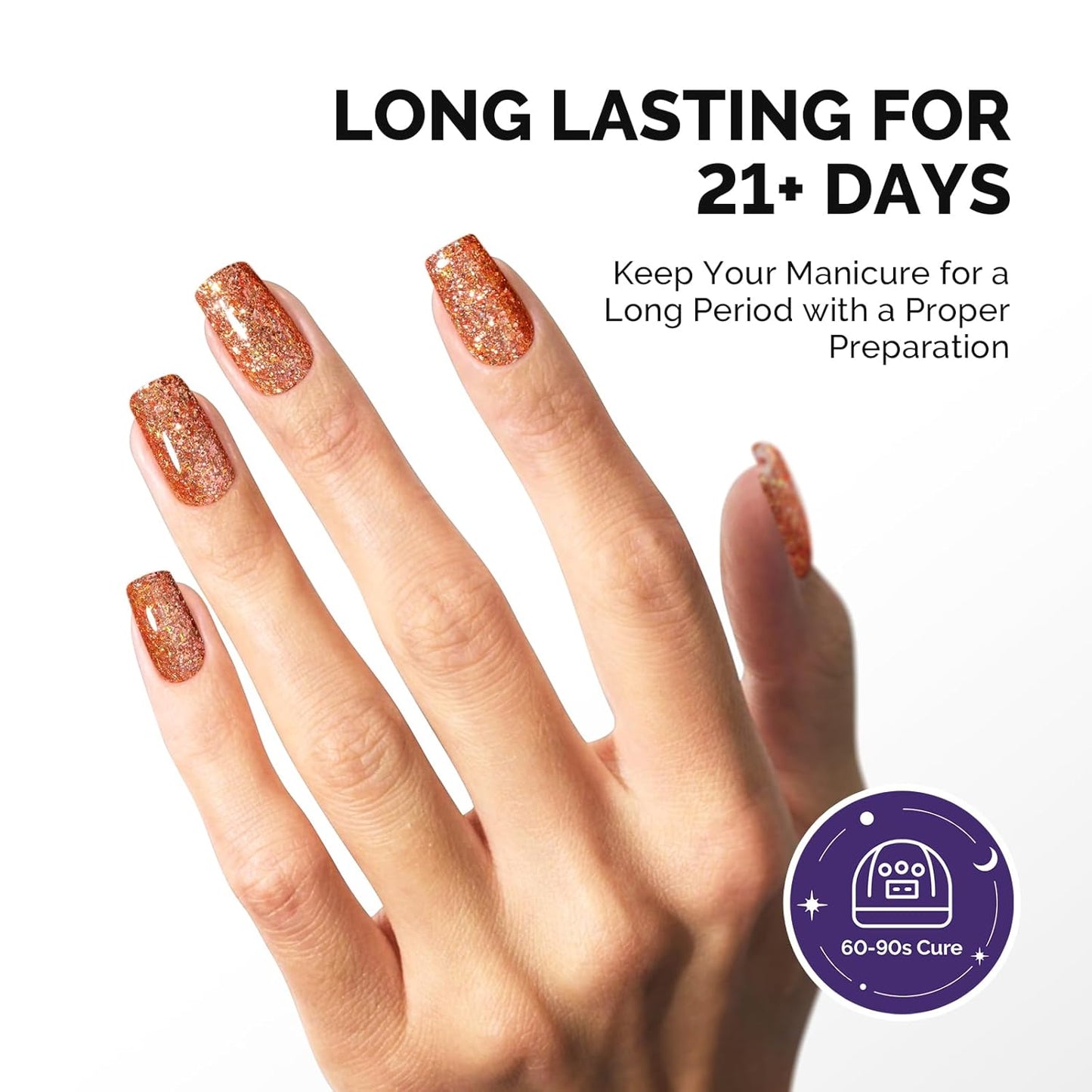MelodySusie Galaliver Glitter Gel Nail Polish, 15ML Sparkly Shimmer Gel Polish Soak Off UV LED Cured Long Lasting Gift for Women DIY Nail Design Nail Art Manicure Happy Orange X13