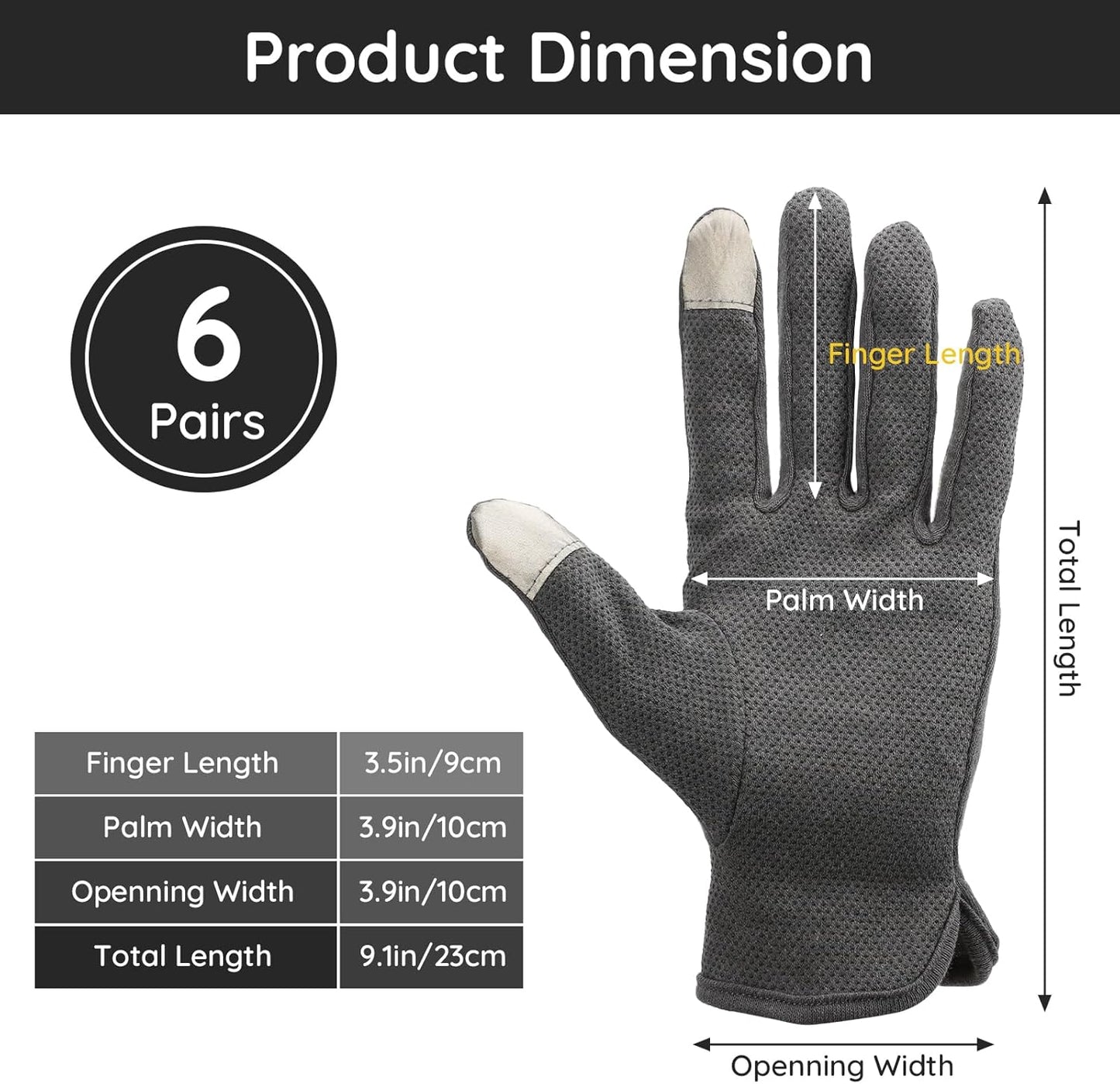 Segbeauty 6 Pairs Cotton Gloves Touchscreen, Hand Moisturizing Gloves Overnight for Women, Finger Touch Screen Moisturizer Gloves for Dry Hand, Non-Slip Cotton Work Gloves Lotion Gloves Gray