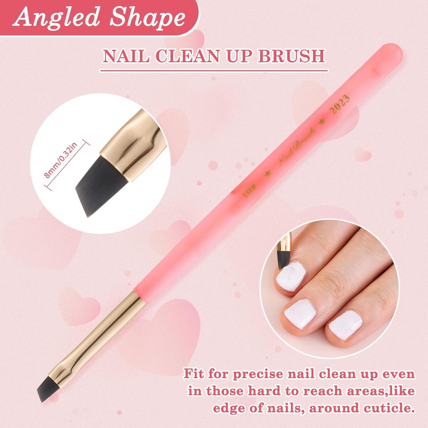 3PCS Nail Clean Up Brushes for OPI Nail Polish Remover, Brushes for Cleaning Polish Mistakes on the Cuticles, Acetone Resistant Nail Brushes for Nail Art and Designs（Jade Pink NEW）