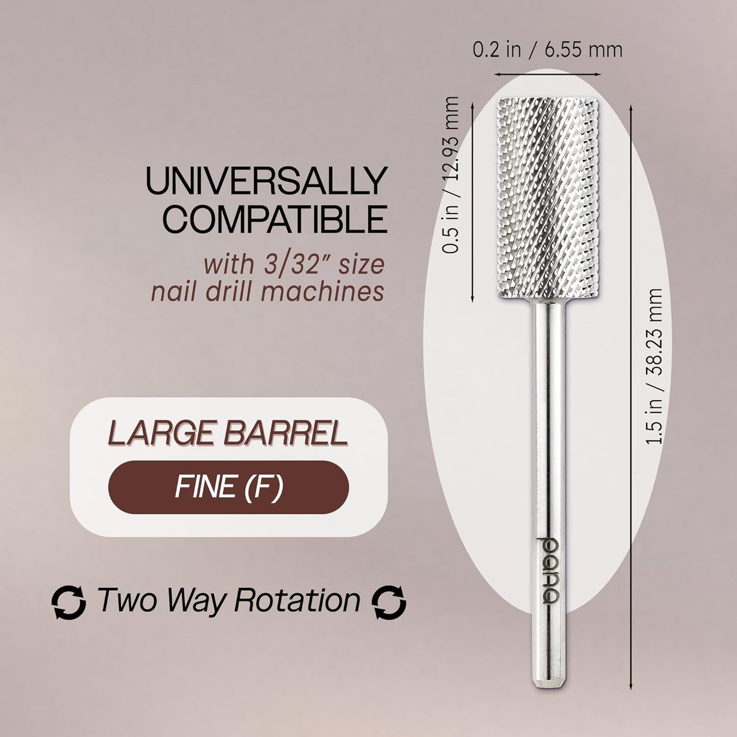 PANA Professional 3/32" Shank Size - Flat Top Large Barrel Silver Carbide Bit - Fine Grit - Nail Drill Bit for Dremel Machine