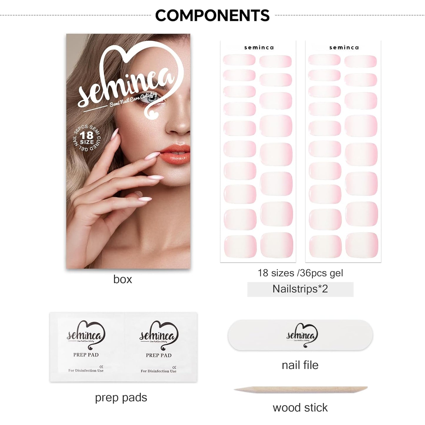 Semi Cured Gel Nail Strips(Cherry blossom Ombre)