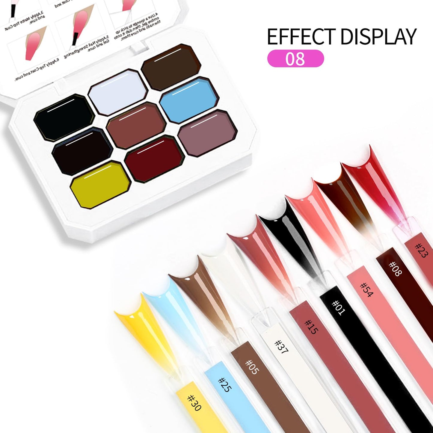 Ombre Gel Nail Polish Nail Sponges for Ombre 9 Series Colorful Blush Effect Gradient Painting Gel for Ombre Nails Multistyle French Manicure Nail Art DIY Home (A8)