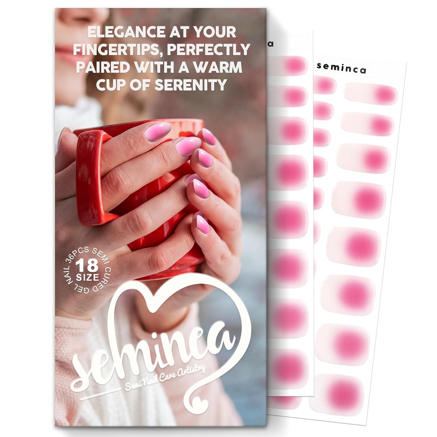 Semi Cured Gel Nail Strips-Blush Pink Ombre Nail Stickers for Romantic & Bridal Audiences Salon Quality Easy Apply and Peel Off Works with Any UV/LED Lamps(Pink Halo)