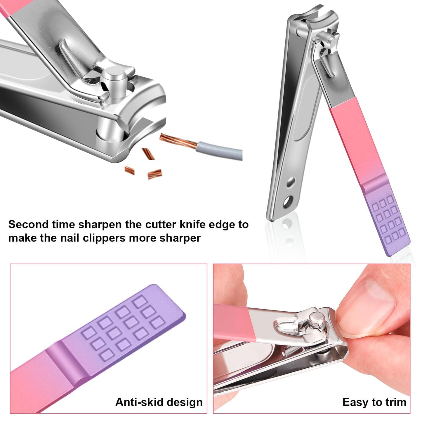 Manicure Set, Travel Mini Nail Clippers Kit Pedicure Care Tools, 10pcs Stainless Steel Grooming kit (Pink Purple)