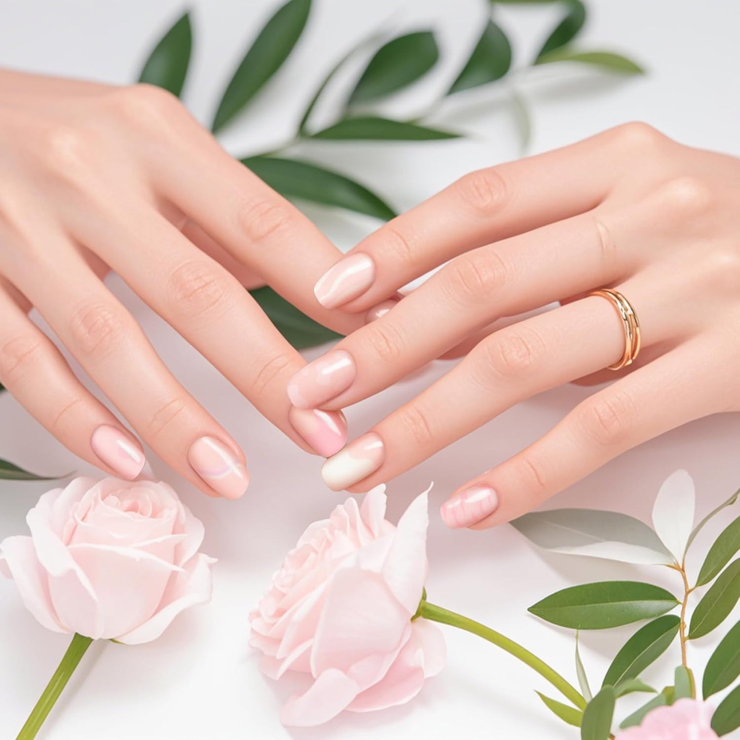 Semi Cured Gel Nail Strips-Salon Quality Semi-Cured Gel Press On Nails Stickers Natural Looking False Nails for Daily Use & Homemakers Long Lasting,Easy On & Off (Whisper Haze)