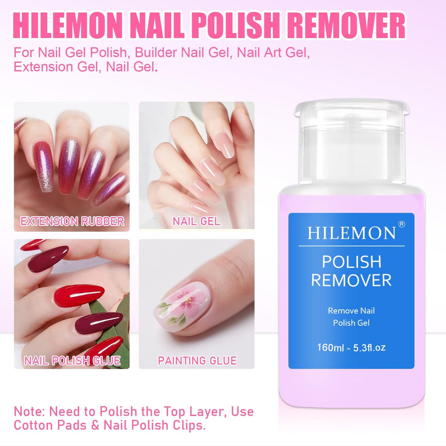 Nail Polish Remover, Fast Remover for Regular & Gel Nail Polishes, Gentle Non-Irritating, Pump-on Bottle, Salon & Home Use, 160ml (Polish Remover)