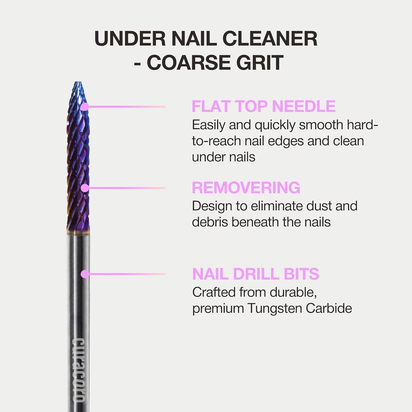 Curacoro Under Nail Cleaner 3/32'' Safety Carbide Bit (Coarse), Professional Design to Remove Dirt, Debris, Dead Skin for Healthy Nail Growth, Nail Drill Bits Manicure Salon & Home